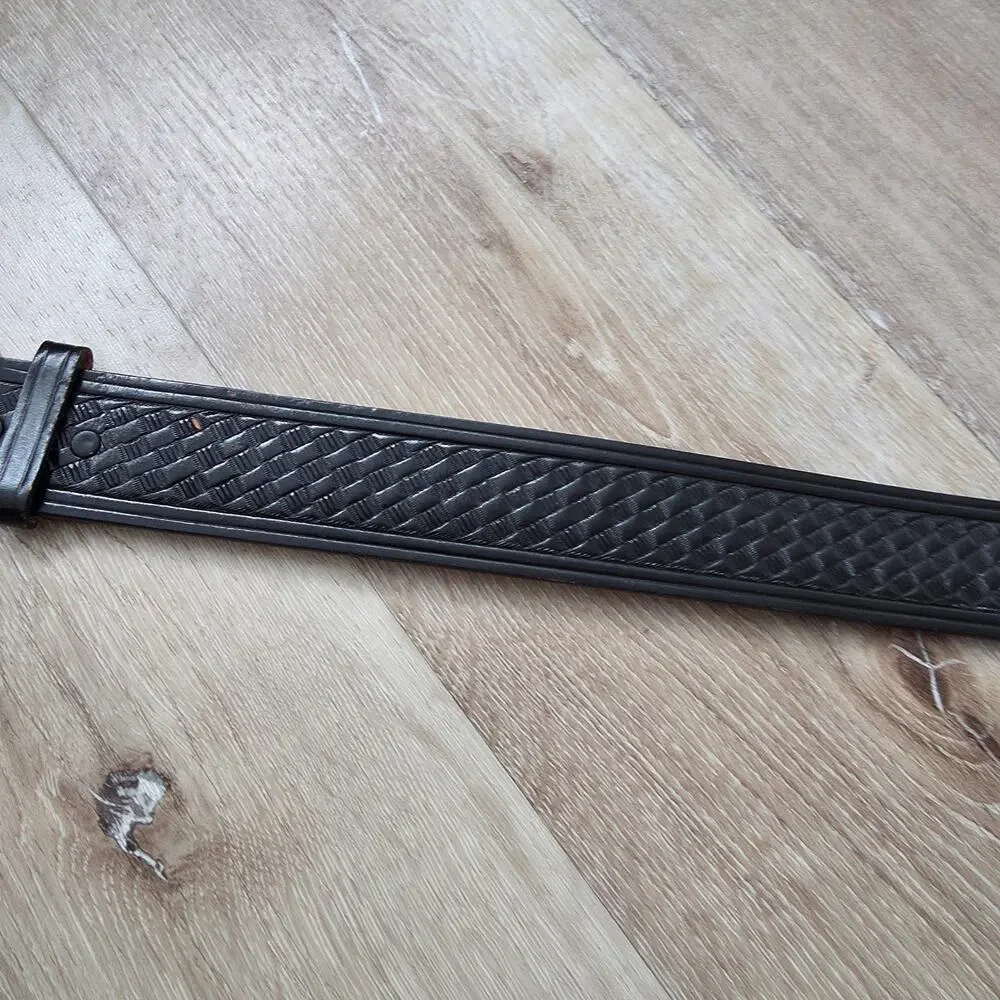 Vintage Chambers Phoenix Black Embossed Leather Belt Faux Woven sz 30 Retro